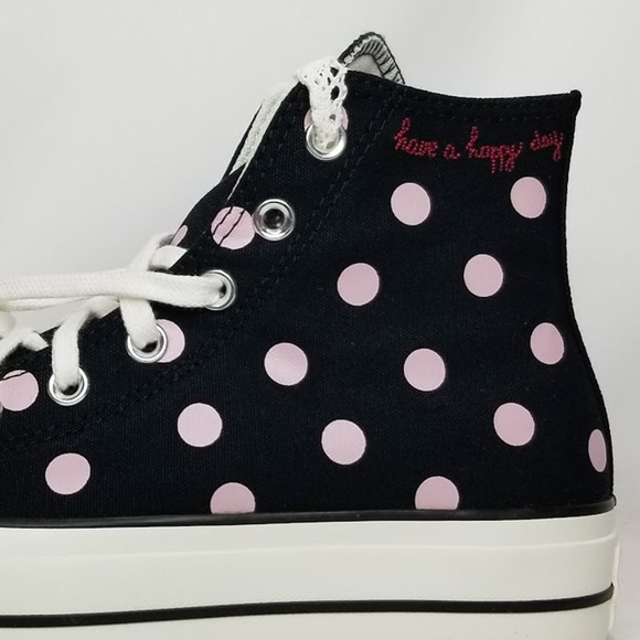 Converse Women CTAS Polka Dot Platform Lift Hi Tops Size 8 Blk Pink A10688C NWT - Picture 5 of 9